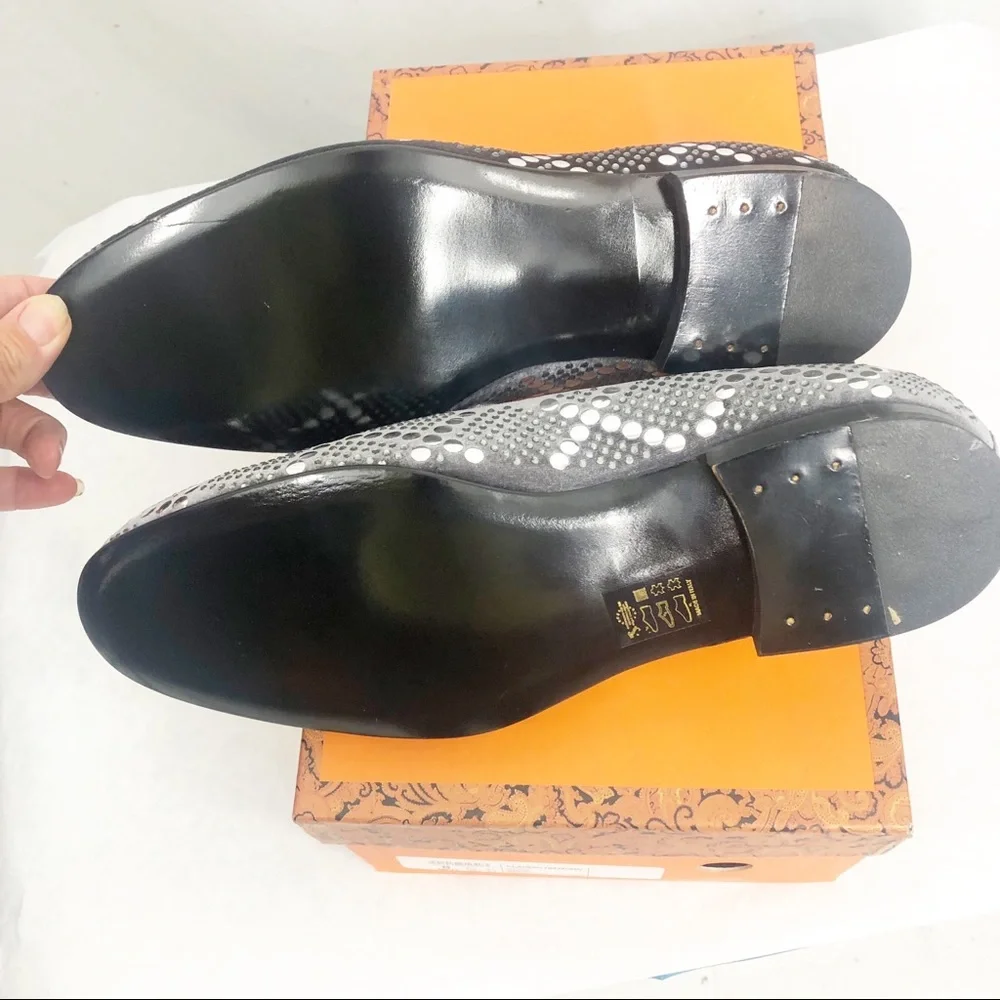 NEW Tallia Mens Claudio Diamond Suede Slip On Loafers, Size 8, Gray Silver